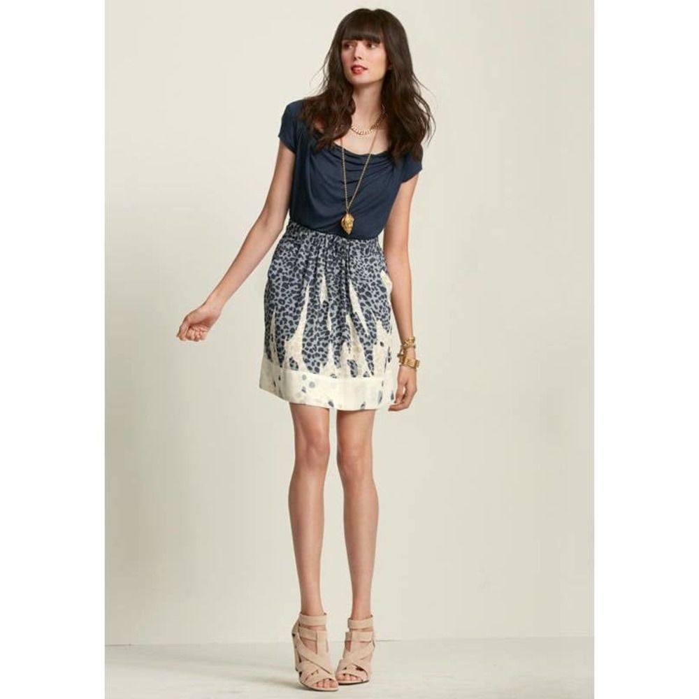 cabi Gray/Cream Animal Print Bella Mini Skirt Small